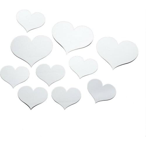 10pcs DIY Love Heart Mirror Wall Sticker 3D Acrylic Glass Stick On Decal 10.5*9cm 6*7cm For Home Art Decorative Mirror Removable