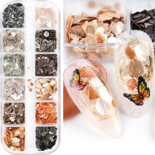 12 Grids Nails Abalone Shell Fragments Texture Natural Sea Shell 3d Glitter Nail Art Decoration Powder Sequins Beauty Tools