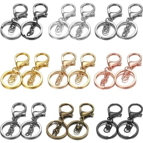 5pcs Lobster Clasp Plated Metal Blank Keyring Keychain Split Ring Keyfob Key Holder Rings Women Men DIY Key Chains Accessories