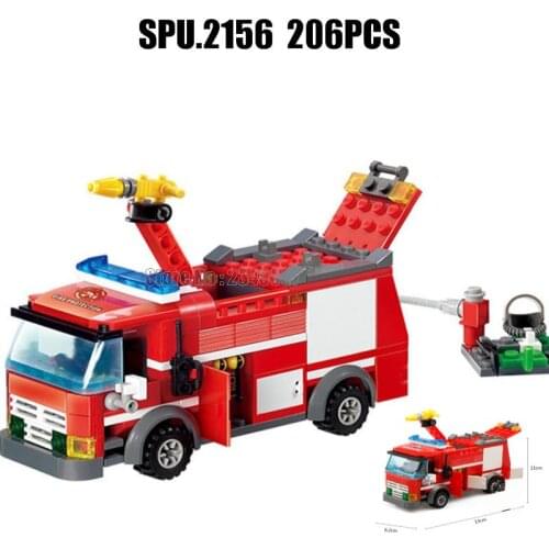 8054 206pcs Urban Fire Rescue Truck Firefighter Sprayer Building Blocks Toy
