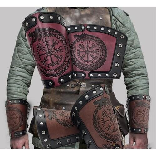 2021 Medieval Cosplay Accessories Armguards Nordic Viking Style Ouroboros Embossed Wristband Renaissance Rivet Knight Armor