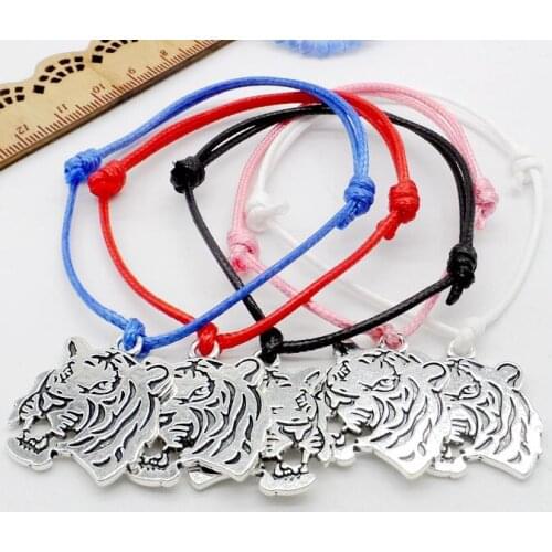 Free Ship 50pcs tiger head String Lucky Red wax Cord Adjustable Bracelet NEW HOT