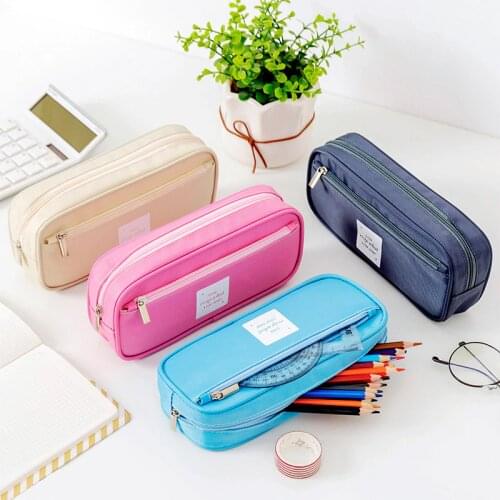 New Simple Pencil Case Double Layer Large Capacity Pencilcase Kids School Supplies Pen Box Student Pouch Stationery Gift