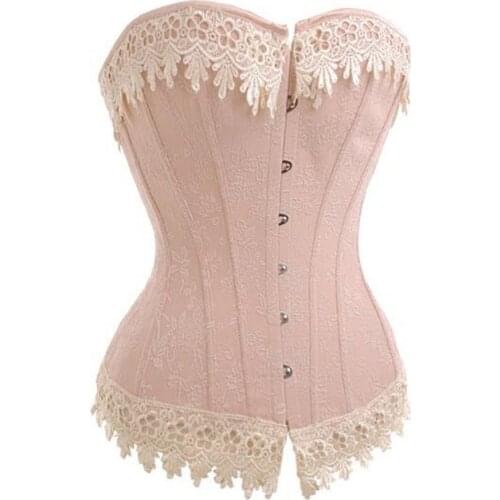 COLDKER Fashion Womens Sexy Vintage Renaissance Lace Trim Corset Victorian Bustier slimming underwear plus size S-6XL