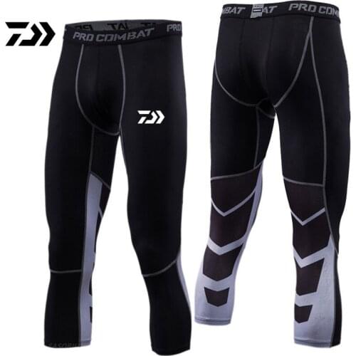 Daiwa Mens Outdoor Fishing Fitness Tights Basic Training Capris Running Fast Dry Sweat Wicking Printed Pants