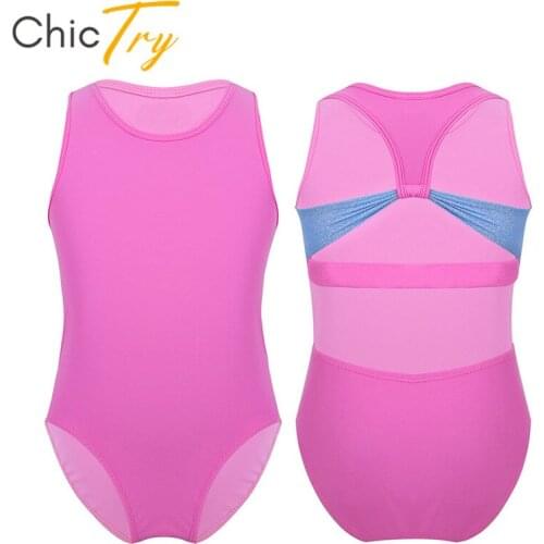 ChicTry Kids Teens Sleeveless Ballet Leotard Girls Racer-Back Black Pink Gymnastics Leotard Bodysuit Child Practice Dance Wear
