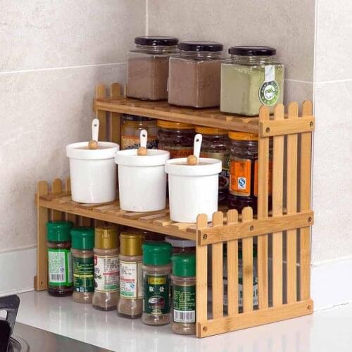 Home Desktop Bamboo 2-Layer Storage Rack Bathroom Kitchen Bottle Shelf Organizer