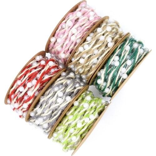 Jute Cord Hemp Rope String Gift Packing 5M contrast ribbon gardening fllowers gift package bead chain with wire