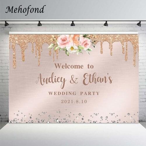 Mehofond Pink Rose Gold Wedding Party Custom Backdrop Poster Glitter Bokeh Diamond Flower Girl Birthday Photography Background