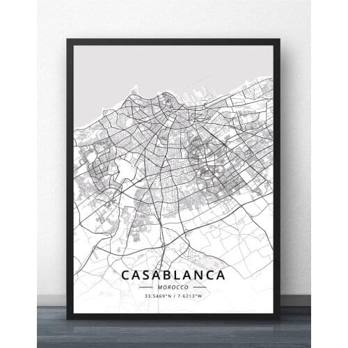 Casablanca Marrakesh Rabat Tangier Morocco Map Poster