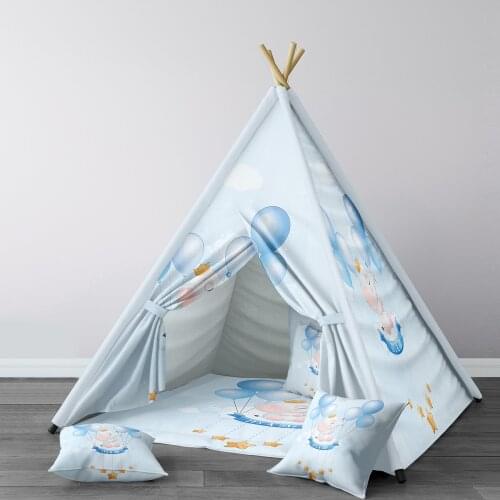 Play Tent for Kids Wigwam Portable Indoor Playground Tents Children Bedrooms Light Blue Cute Elephant Model 217
