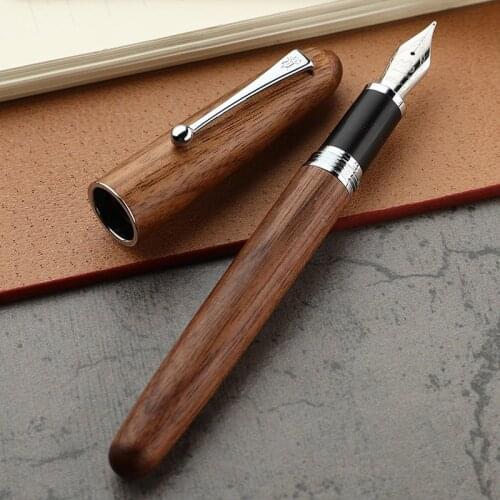 Quality brand jinhao 9035 Fountain Pen silver brown Walnut wood Stationery Office school supplies