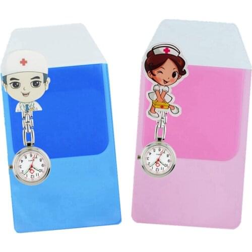 Fashion 3D cartoon nurse doctor mens women clip pocket watches with Proofwater PVC pen bags cases hospital medical gift set