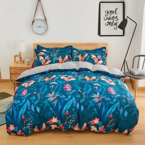Blue Colorful Squirrel Leaf Luxury Comforter Bedding Set Modern Fashion King Queen Twin Size Bed Linen Duvet Cover Set Gift Hot