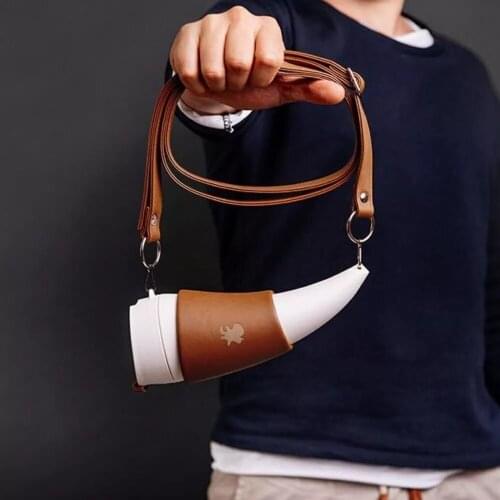 Creative Goat Horns Coffee Mug 230ML Stainless Steel Vacuum Cup Thermos Flask Tea Cups Travel Couple Water Bottle With Rope