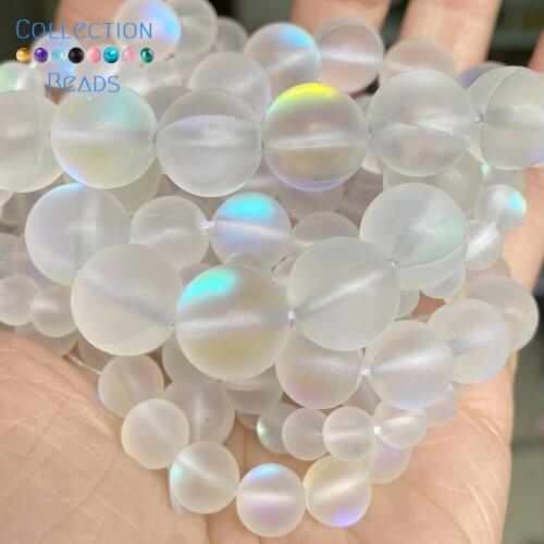Natural Dull Polished White Austrian Crystal Stone Spacer Round Bead For Jewelry Making 6-12 MM DIY Bracelets Accessories 15"