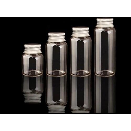 25ml Small Vase Tiny Glass Bottle Jewelry Vial Potion Tie Plug Glass Bottle Aluminum Cap glass jar Gift Jewelry Storage S026B