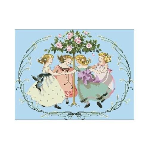 MD-76 flower girl Counted Cross Stitch 11CT 14CT 18CT DIY Cross Stitch Kits Embroidery Needlework Sets