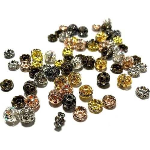 Copper Inlay Crystal Rhinestone Golden Silvery Black Circle and Ball Shape Spacer Beads For Jewelry Making Handmade Accessories