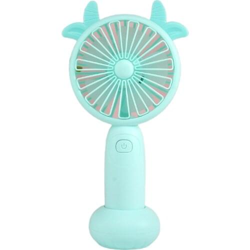 Cute Round Shape Portable Fan Small Antlers Horn Decorative Mini Handheld Air Cooler USB Charging Small Personal Cooling