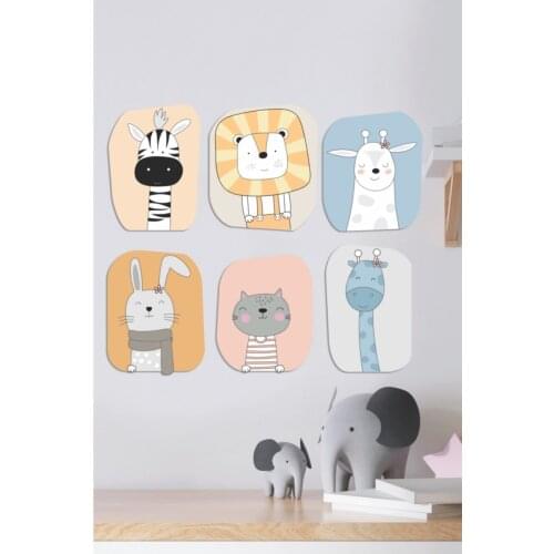 Cute Safari Animals Kids Room Wooden Set Wall Decoration 6 Color Fun