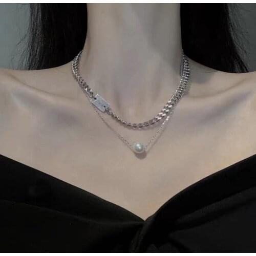 Layered Neck Chain Charm Choker Necklace for Women Pearl Charm Short Collar Chain Korean Womens Neck Chain and Necklace Jewelry