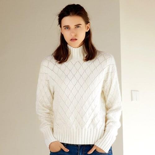 ZHILI 2018 New Autumn Winter Turtleneck White Cashmere Sweater
