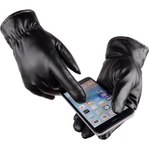 New winter Black mens Womens Plus velvet Synthetic leather gloves Touch Screen Windproof Gloves Motorcycle riding gloves