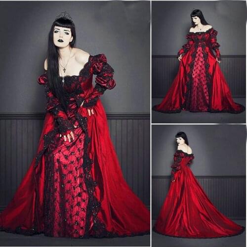 New red Vintage costumes 18th Duchess Retro medieval Renaissance Reenactment Theatre Civil war Victorian dress R-058