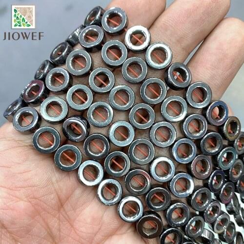 Smooth Natural Flated Hematite Round Ring Loose Beads DIY Handmade Bracelet Necklace for Jewelry Making 15'' Inch 8/10/12/14mm
