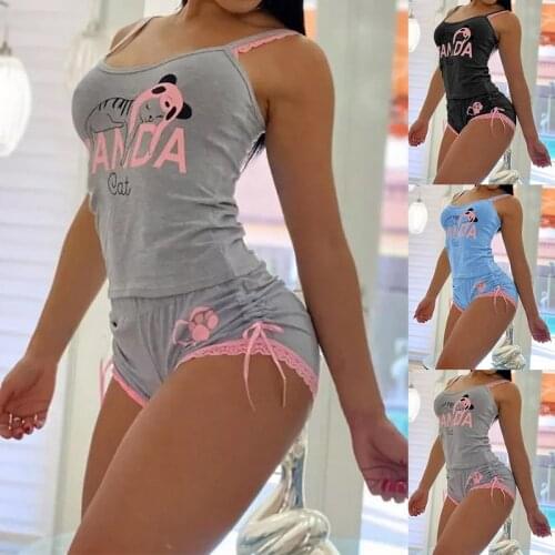 Sexy Summer Pajamas Sleepwear For Women Sleeveless Spaghetti Strap Summer Pyjamas 2pcs Cami Top + Shorts Pajamas Sets