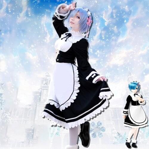 Anime Re:Life in a Different World From Zero Snow in Memory Rem Maid Dress Women Cute Cosplay Costume Halloween Carnival Outfits