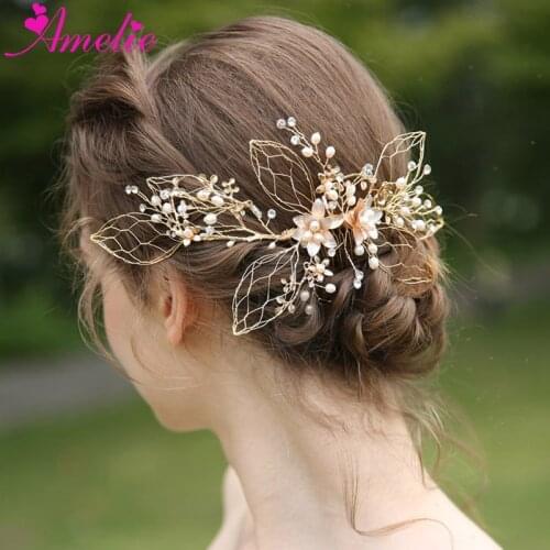 Beach Wedding Bridal Freshwater Pearl Hair Side Comb Wedding Gold Headpiece Mother Gift Jewelry Hair Combs