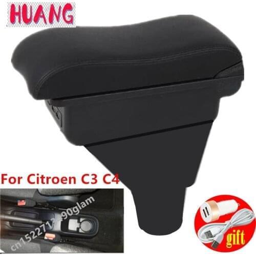For Citroen C3 C4 Armrest Box Center console central Store content box cup holder accessories parts USB Charging