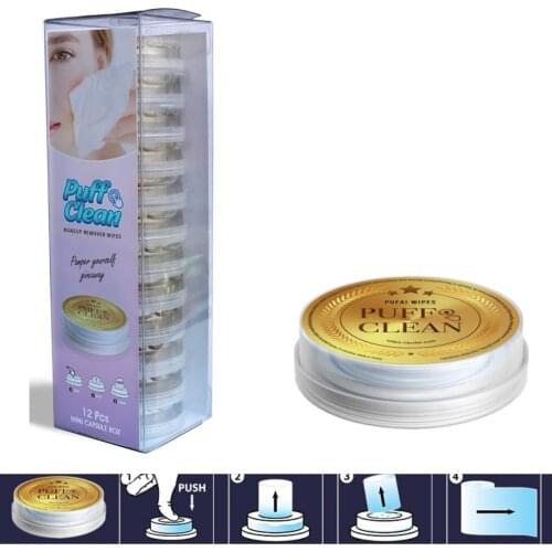 Pufai Puff Clean Makeup Remover Wipes 12 Capsules in a box