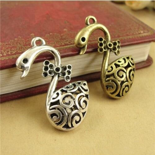 RONGQING 20pcs/lot Sweet Bow-knot Charms 20*35*8MM Fairy Animal Swan Pendant Jewelry Accessories