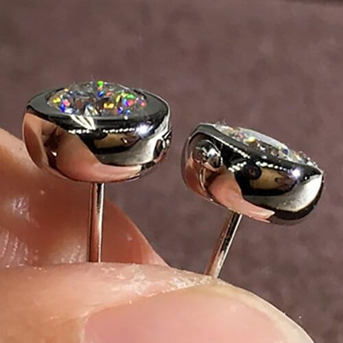 14K White Gold 2 Carat Stud Earrings Women Wedding Anniversary Engagement Party Each 1 Carat Round Moissanite Diamond Elegant