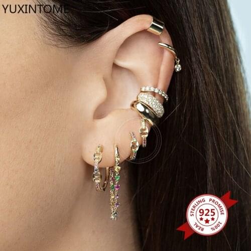 925 Sterling Silver Ear Buckle Colorful Crystal Little Hoop Earrings Tiny Circle Huggie Earrings Female Fashion Jewelry Gift