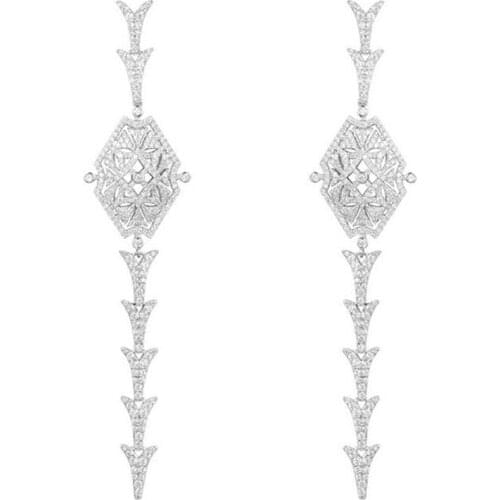 SOELLE 925 Sterling Silver Full Micro Inlaid Cubic Zirconia Stones Floral Dragon Tail Drop Earrings Luxury Brand Design Jewelry