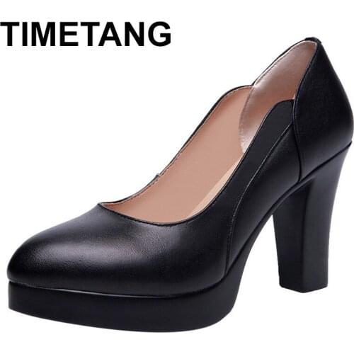 TIMETANG Shallow Plus Size 35-43 Court Shoes Platform Women Pumps Heels Block 2019 Spring Formal Office Shoes High Heels Ladies