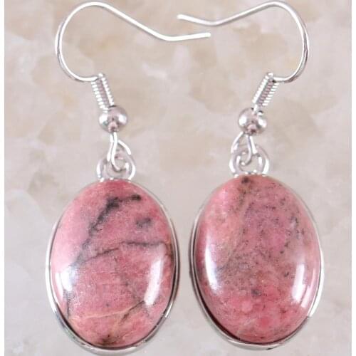 Drop Earrings for Women Natural Pink Rhodonite Oval CAB Cabochon Stone Beads Dangle Earring Jewelry Gift 1Pair U420
