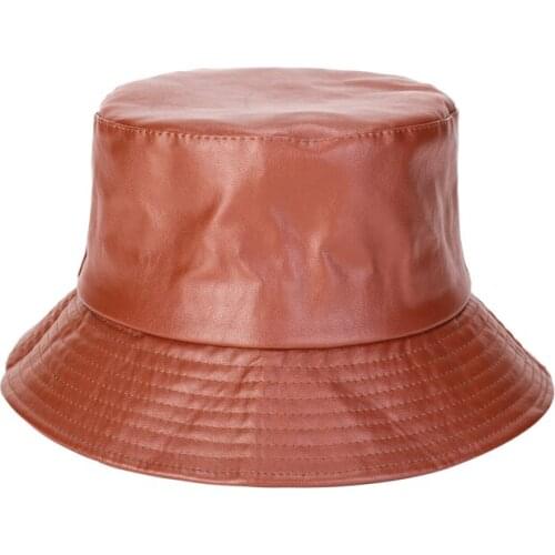 Womens Fashion PU Leather Fishing Hat Brand Leisure Bucket Hat Out Sunscreen Basin Hat Male Wild Camping Hat M22