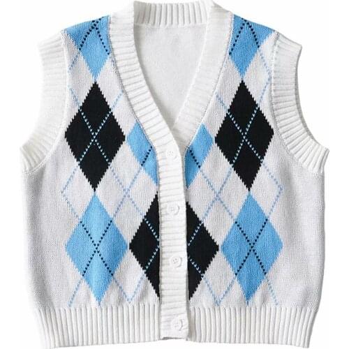 Sweet Women V Neck Single Breasted Vest 2021 Spring-autumn Fashion Ladies England Vintage Vest Female Straight Plaid Vest Top