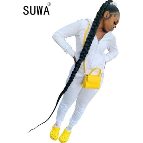 Solid Zipper Up Hooded Jackets Workout Sport Sweatpant Two Piece Set Women Tracksuit Long Sleeve High Waist Street Style Outfits