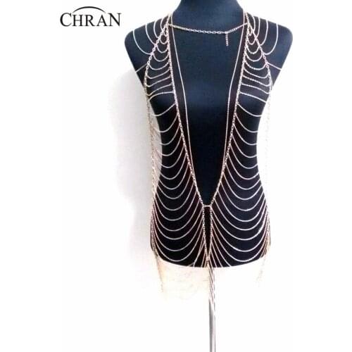 Chran Sexy Ladies Full Beach Chain Dress Bikini Wear Festival Mini Skirt Top Party Belly Waist Chain Necklace Jewelry BCN503