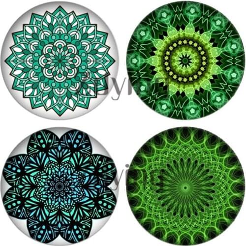 Zdying 10pcs/lot Bohemia Style Green Mandala Image Round Glass Cabochon Dome Beads Demo Flat Back Making Jewelry Findings