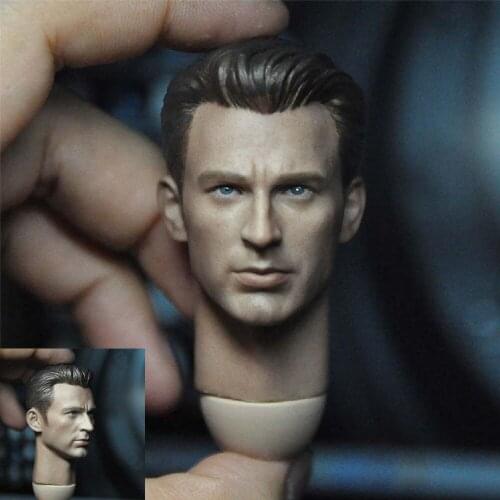 1/6 Chris Evans Head Sculpt PVC Head Carving Model Fit 12'' Male Soldier Action Figure Body Cap Steve 7.0 In Stock