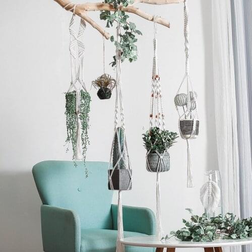100% Cotton Macrame Plant Hanging Baskets Handmade Flowerpot Succulents Plant Holder Garden Large Flower Pot Hangers Decoration