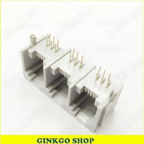 1000pcs/lot New RJ11 Telephone Modular Network Jack 3 Ports 6P6C 6 Pin LAN PCB Connectors