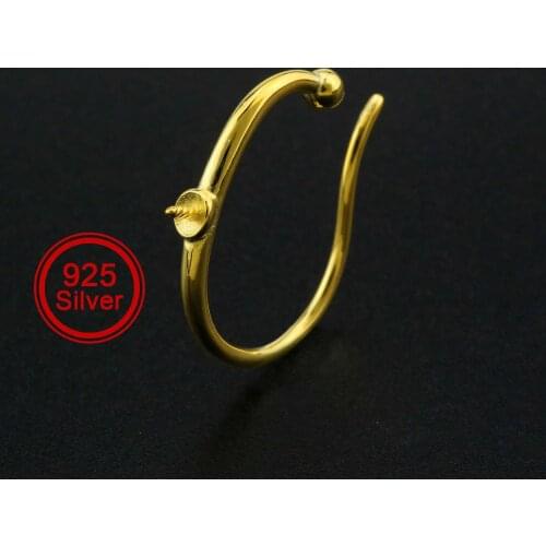 17x21MM Ear Bone Clip Settings for 1 Half Drilled Pearl Beads Gold Plated Solid 925 Sterling Silver DIY Earrings Supplies 170507